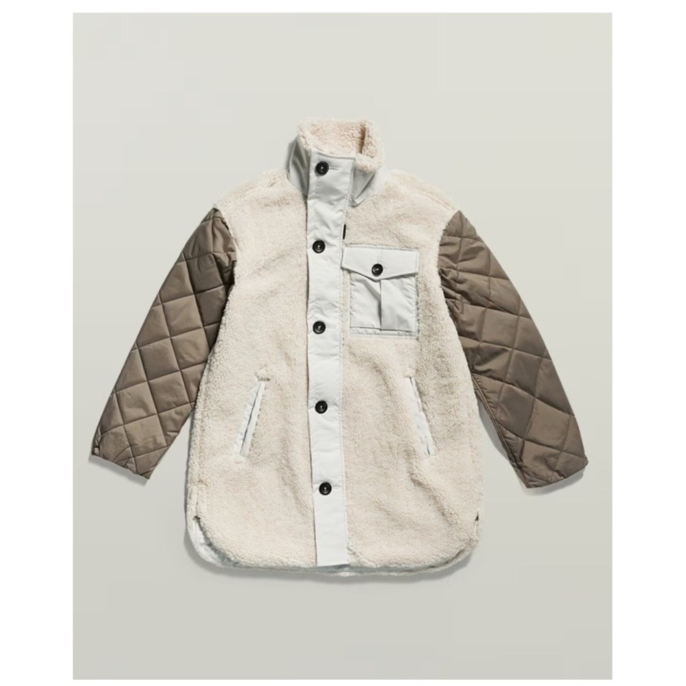 G-Star Raw Women's Oversized Teddy Mix Jacket Cream/Green Size XS MSRP $290‎